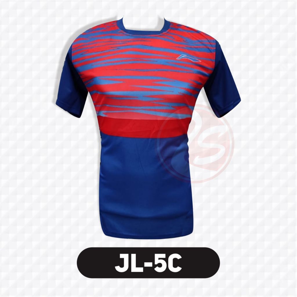 Baju badminton JL-5C kaos bulutangkis biru corak merah
