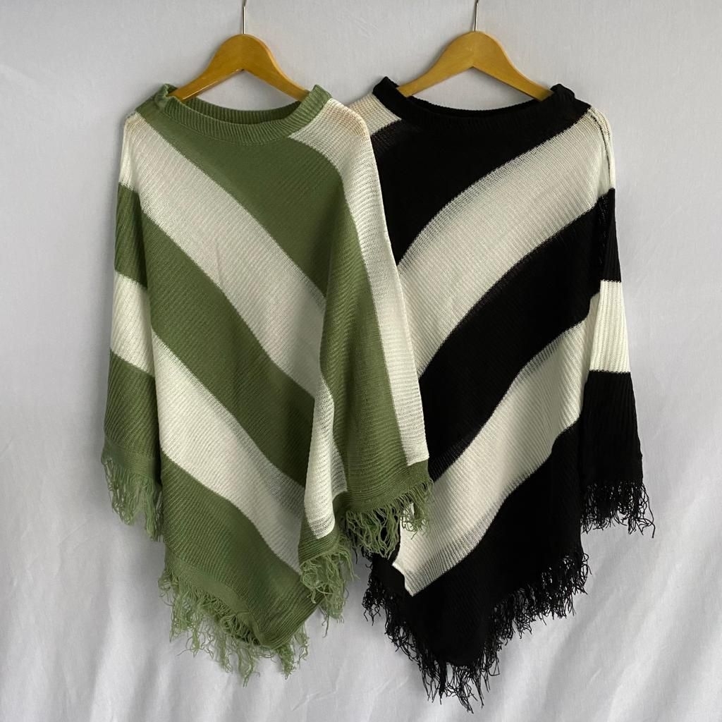 ponco loreng rajut wanita /ponco rajut trnding/rajut kanit untuk wanita