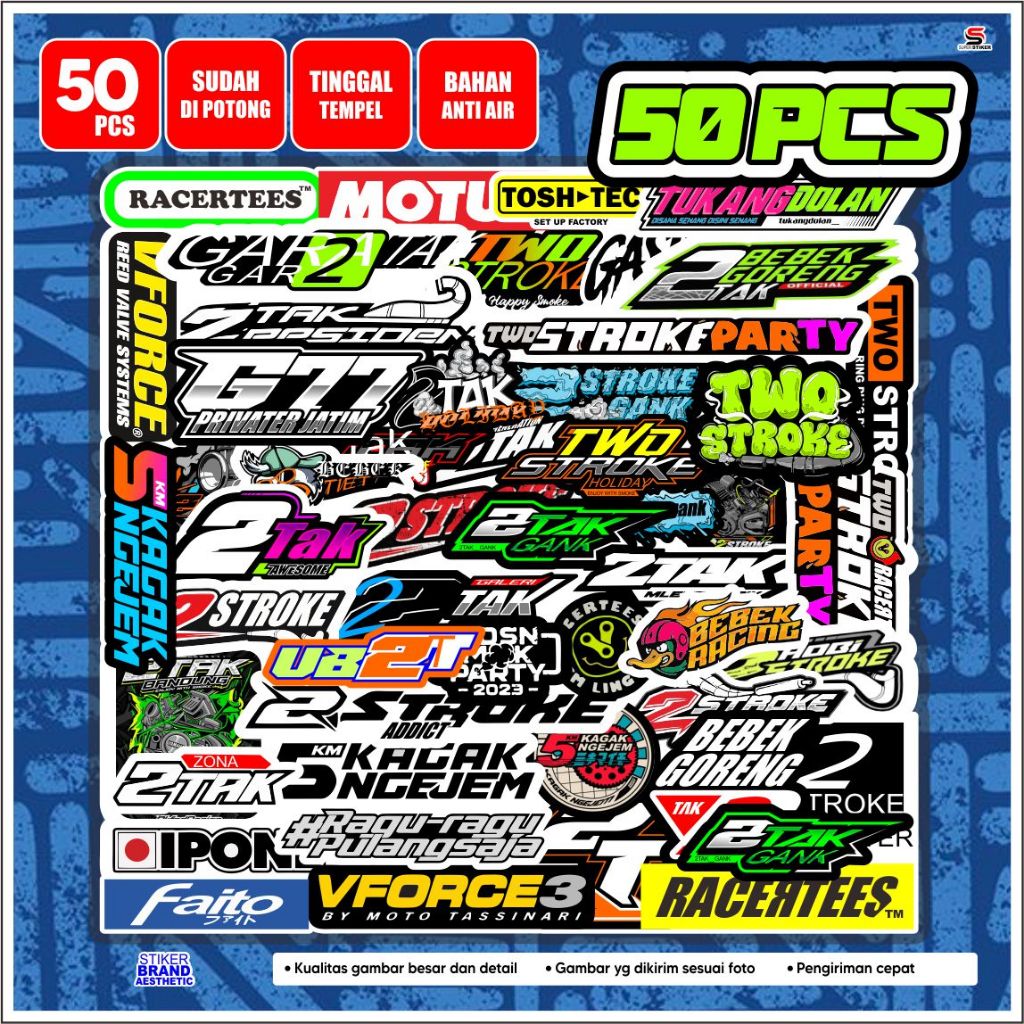 Sticker 2Tak Racing Decorative Set - 50 lembar Instant Apply Stickers