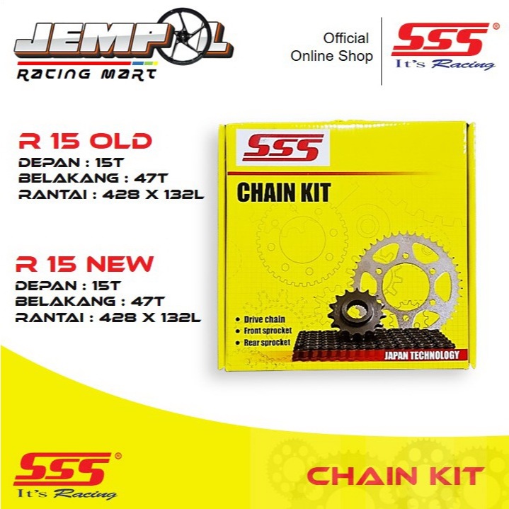 SSS Chain Kit Gear Set R15 Old Lama V2 / new V3 Lengkap Gear Depn Belakng Rantai Original SSS RACING