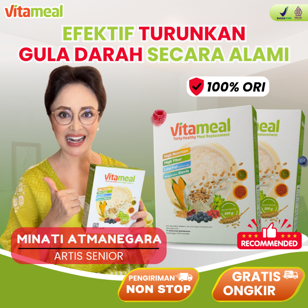 

Vitameal Sereal Jaminan Turun Gula Darah Kolesterol Aman Bebas Maag GERD Asam Lambung Makanan Diet Vitamel Herbal Alami Original VITAMIL KEBAS
