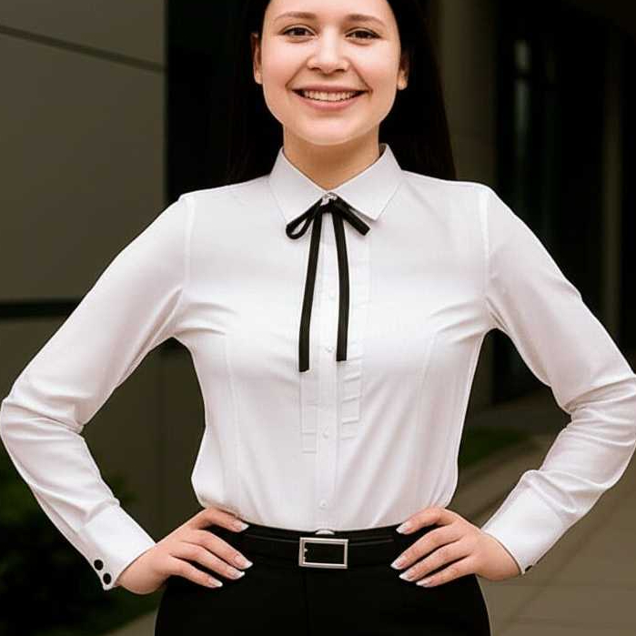 kemeja lengan panjang wanita putih rempel kotak pita leher