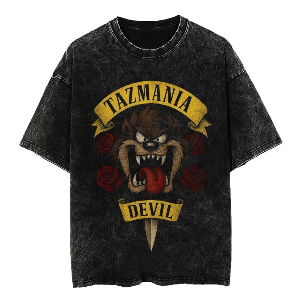 Psycho Crucify "Tazmania Devil" Oversized T-Shirt | Stone Wash | Kaos Oversize | Vintage | Atasan | 