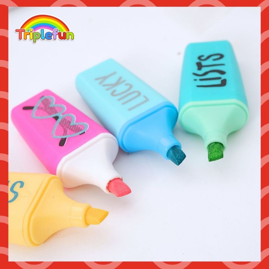 

Highlighter Vintage Pastel Love Lucky Smile Happy 1 Set Isi 4 Set Marker Penanda Halaman Buku Lucu