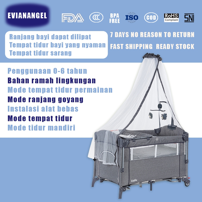 EVIANANGEL Box Bayi Tempat Tidur Bayi Portabel Travel Cot Bassinet Lipat Tempat Tidur Cosleeper Boks