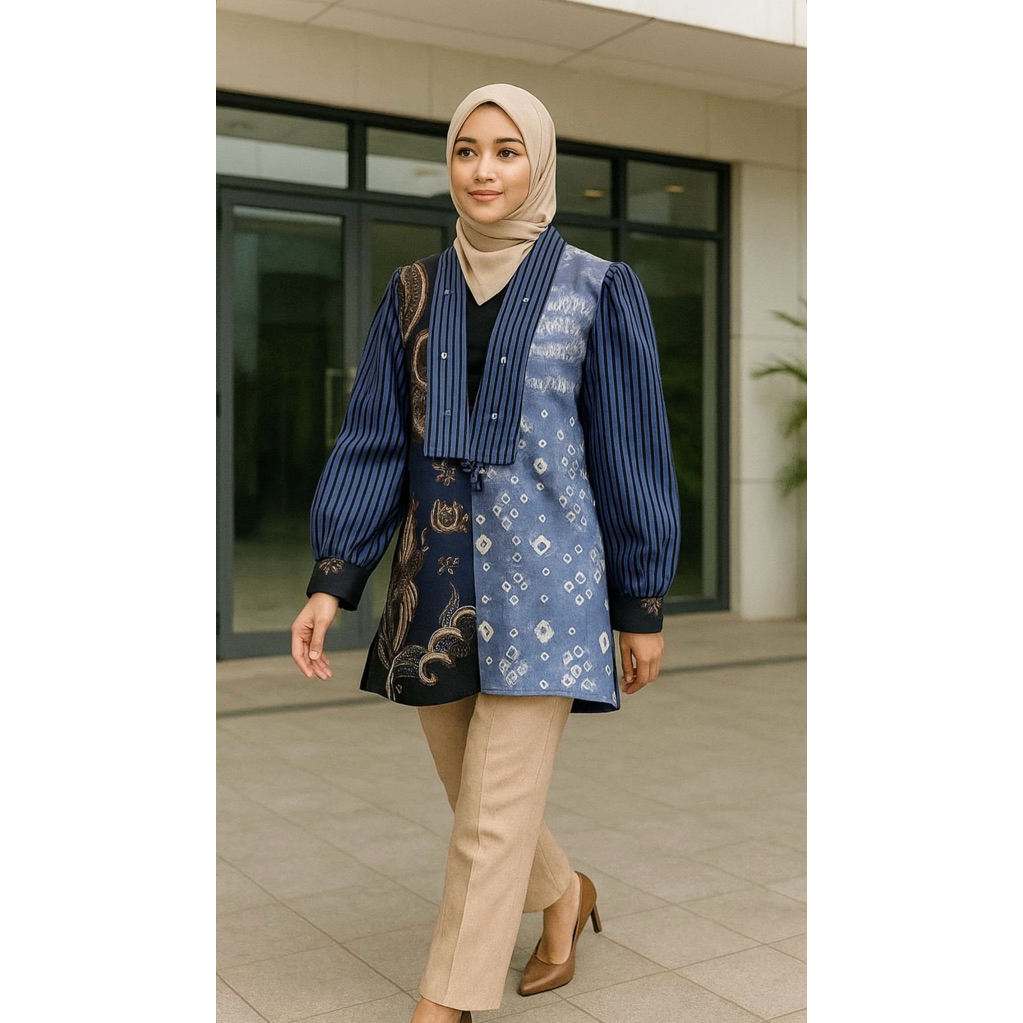 Blazer Jumputan Kombinasi Batik Lurik