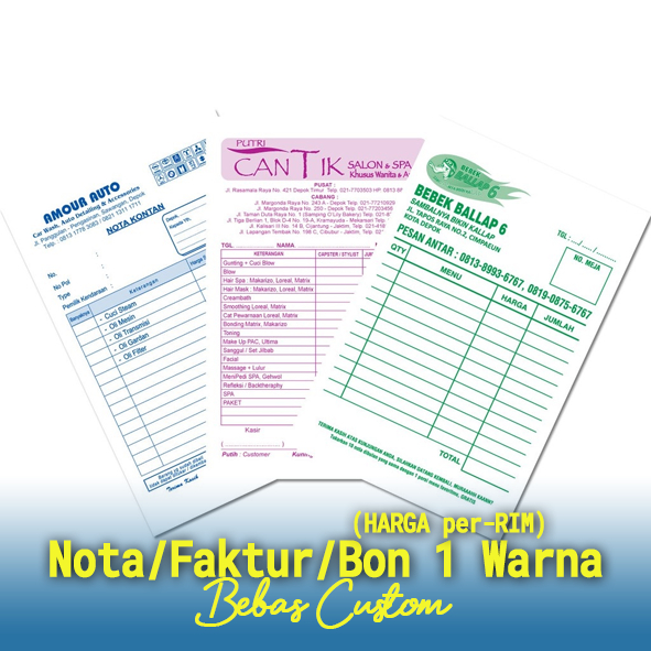 

Cetak Nota/Faktur/Bon 1 Warna 1 Rim, Cetak Nota Bebas Desain, Cetak Nota/Faktur Bahan NCR atau HVS, Cetak Nota/Faktur 1 Warna Pekanbaru