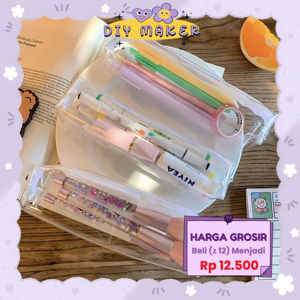 

DM Kotak Pensil MIni Transparan PVC Aesthetic Tempat / Kotak Pensil / Alat Tulis / Waterproof KP10