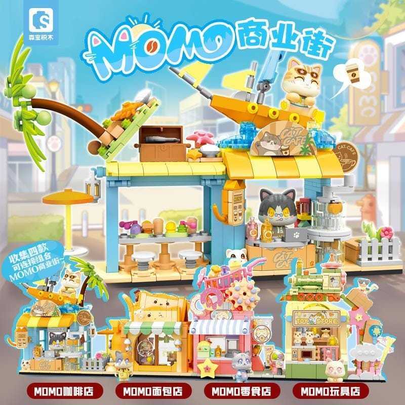 SEMBO Momo Cat Coffee Shop Momo Street View Building Blocks
