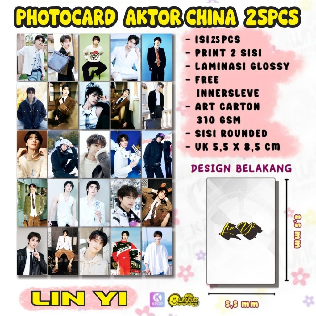 [25pcs] PC PHOTOCARD Aktor China LIN YI PRINT 2 SISI LAMINASI GLOSSY BAHAN TEBAL ANTI AIR