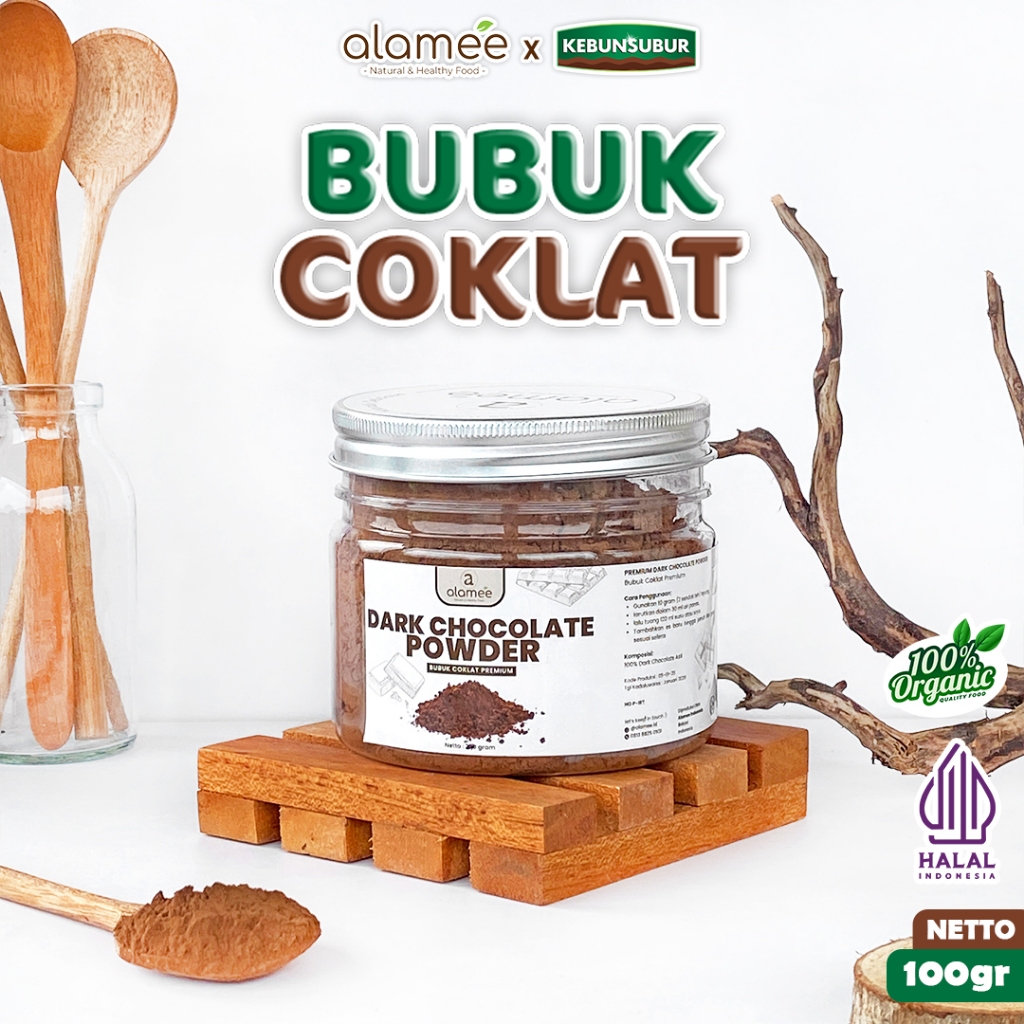 

ALAMEE Dark Chocolate Powder PREMIUM Minuman Bubuk Coklat Gluten Free Dark Cocoa Tanpa Gula 100gr kebunsurbur