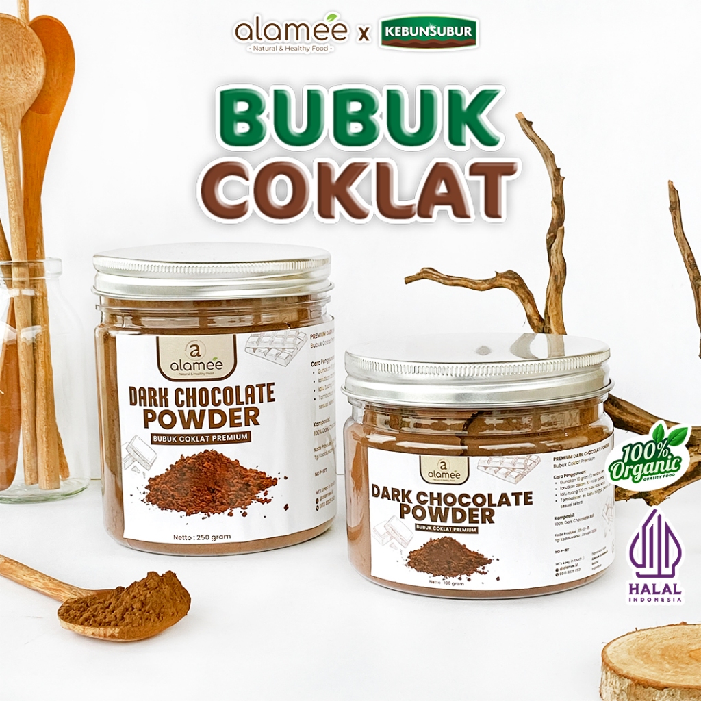 

ALAMEE Dark Chocolate Powder PREMIUM Minuman Bubuk Coklat Gluten Free Dark Cocoa Tanpa Gula 250gr kebunsurbur
