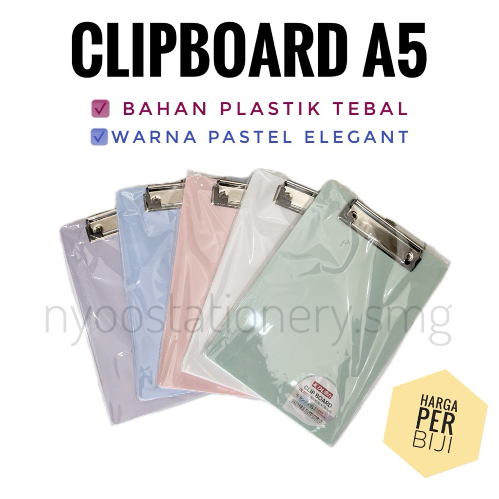

CLIPBOARD A5 UKURAN BUKU TULIS PAPAN ALAS KERTAS PAPAN JALAN PLASTIK WARNA PASTEL