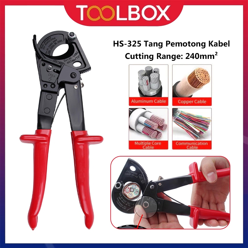Tang Pemotong Kabel Ratchet 240mm², HS-325A Alat Pemotong Kabel Listrik Tembaga Aluminium Heavy Duty