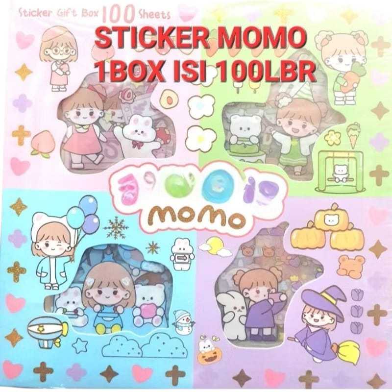 

STICKER 1BOX ISI 100 LEMBAR STICKER MOMO WATERPROOF ISI 100 WARNA MIX