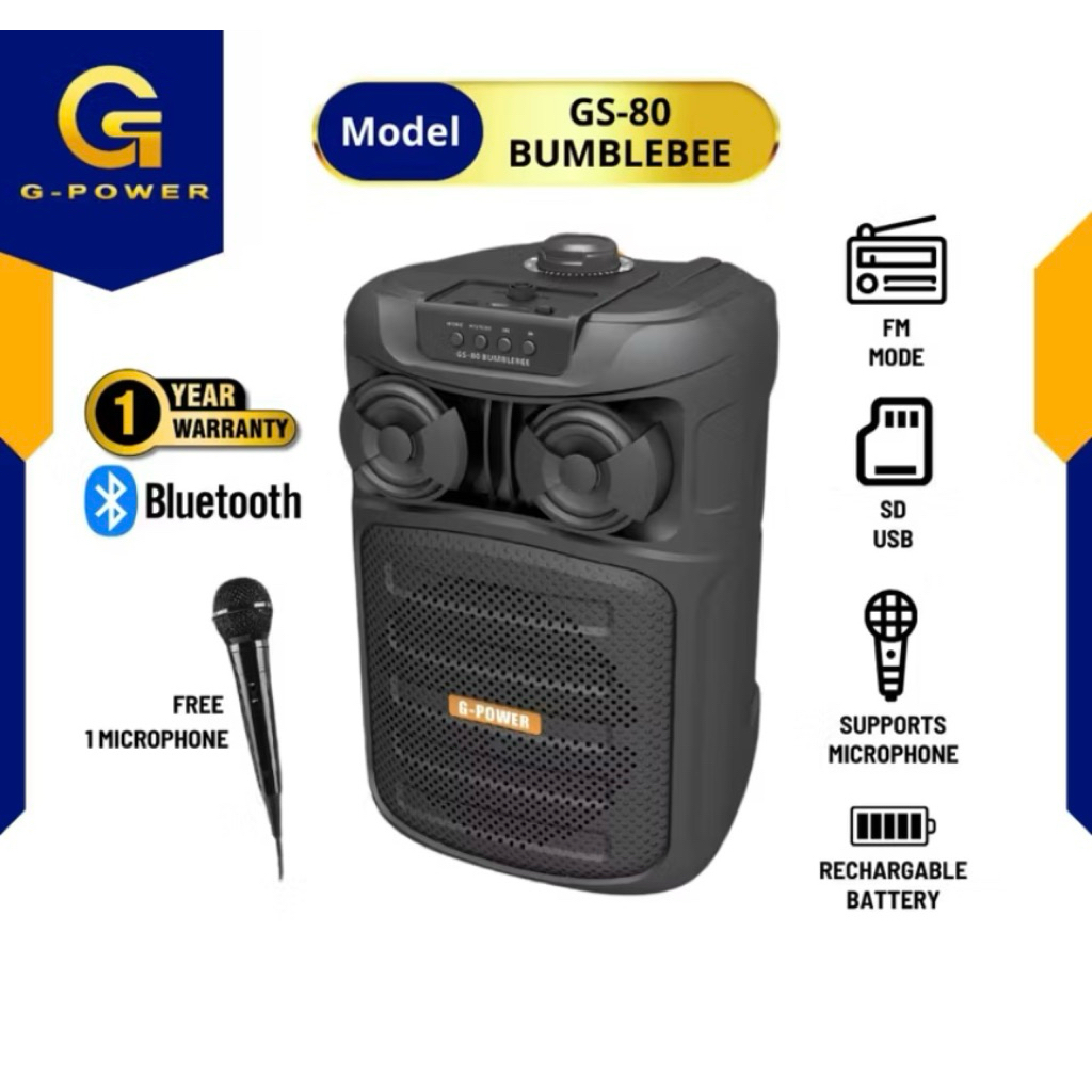 Speaker Aktif G-Power GS80 Bumblebee 8 Inch / Speaker Karaoke Bluetooth G-Power Bumblebee GS80 8 Inc