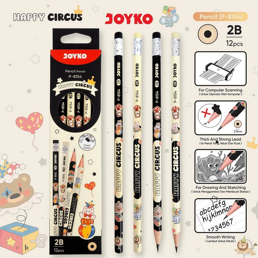 

JOYKO Pencil Pensil P-8154 2B 1 Box 12 Pcs Happy Circus
