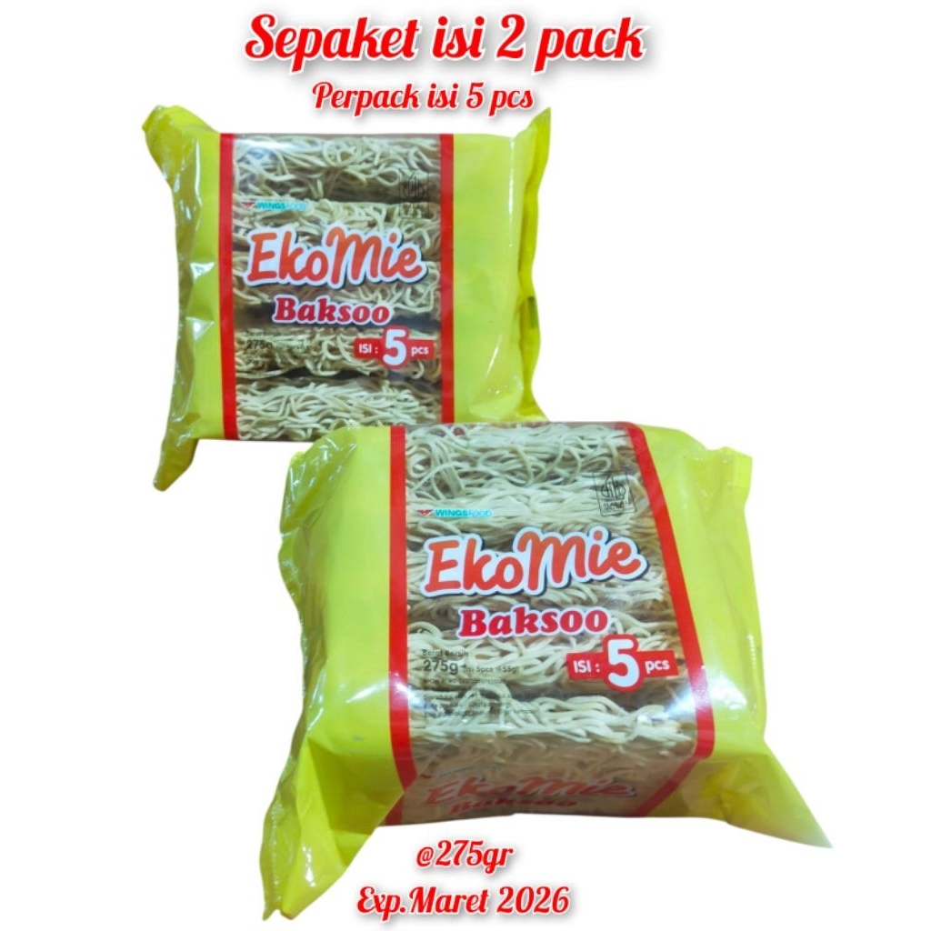 

Mie Kering Ekomie Bakso Sepaket isi 2 Pack (Perpack isi 5 pcs)