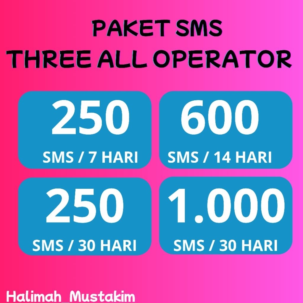 Paket SMS Tri All Operator 30 hari | 14 hari | 7 hari | SMS Three