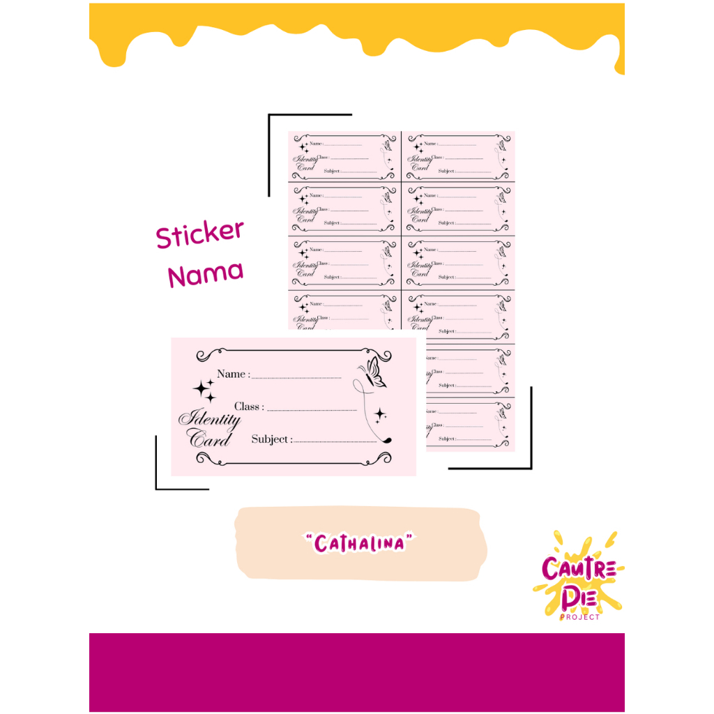 

Sticker Label Nama Buku Tulis Sekolah - Sticker buku aesthetic/sticker label estetik/stiker mata pelajaran mapel - Cautre Pie "Cathalina