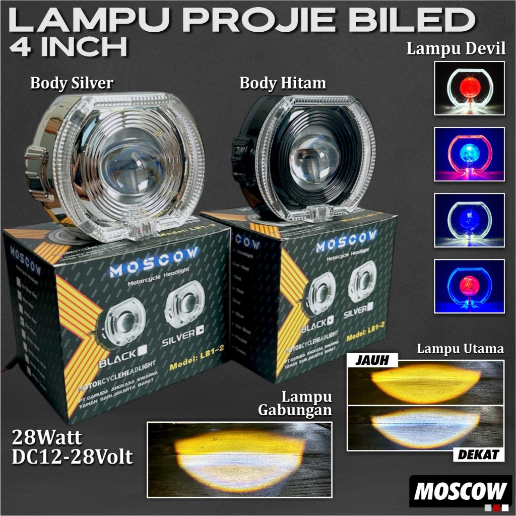 MOSCOW LB1-2 NEW SERIES Lampu Tembak Projector LED Utama Projie BILED MINI 4INCI Plus Shroud Devil E