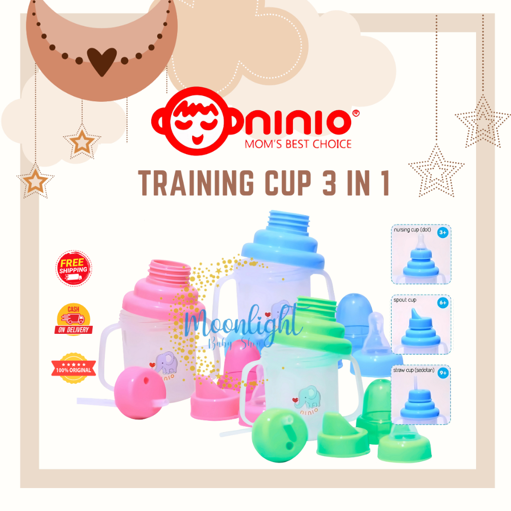 Botol Minum Bayi Training Cup 3in1 Ninio Dot Baby Botol Bayi