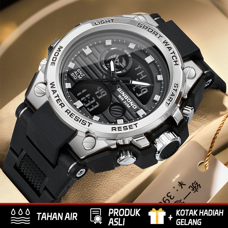 BINBOND Men Fashion Watch Outdoor Sports Military Watch 50m Waterproof Luminous LED Digital Watch