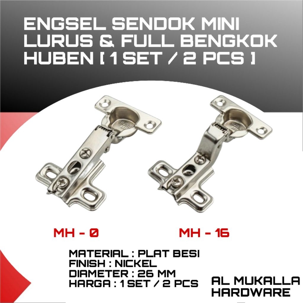 [ 1 Set / 2 Pcs ] Engsel Sendok Mini 26 MM Lurus & Full Bengkok Huben MH - 0 & MH - 16 | Engsel Pint