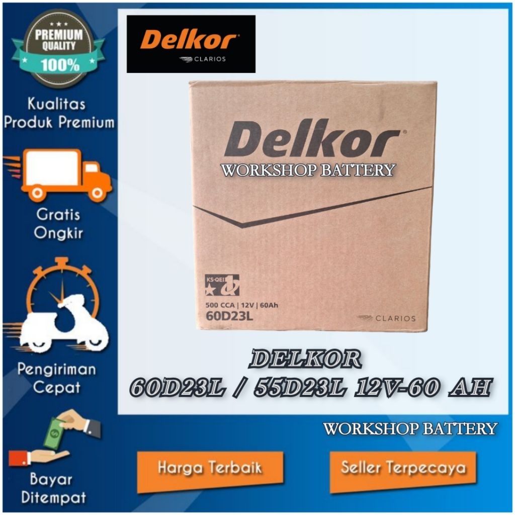 AKI MOBIL WULING ALMAZ / ALVEZ / CHEVROLET SPIN (BREKET AKI DI SESUAIKAN) . DELKOR 60D23L 12V-60 AH.