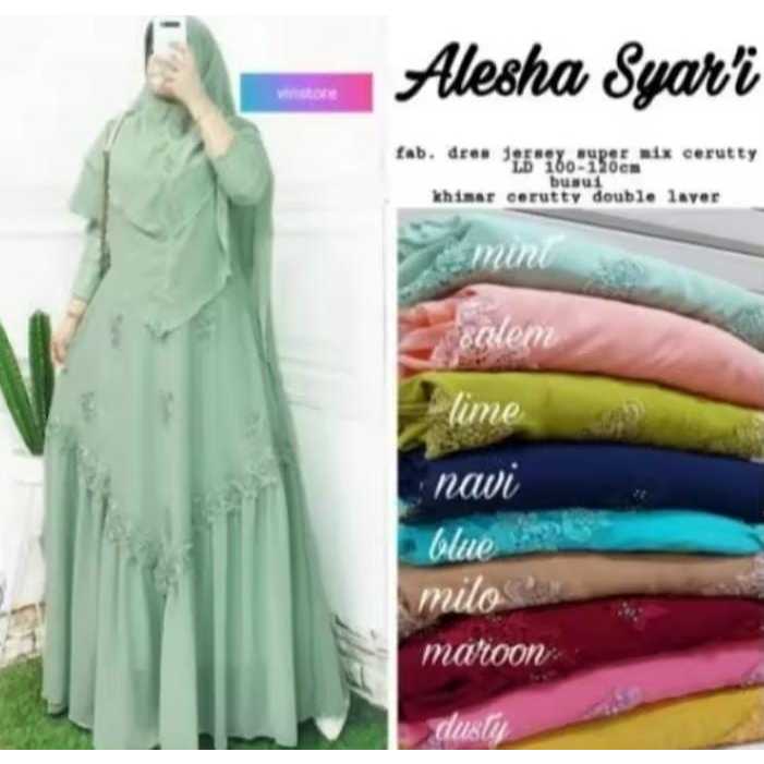 Gamis Set Hijab Jersey syar'i Premium Terbaru 2025 Motif Polos Bahan Tebal dan Lembut