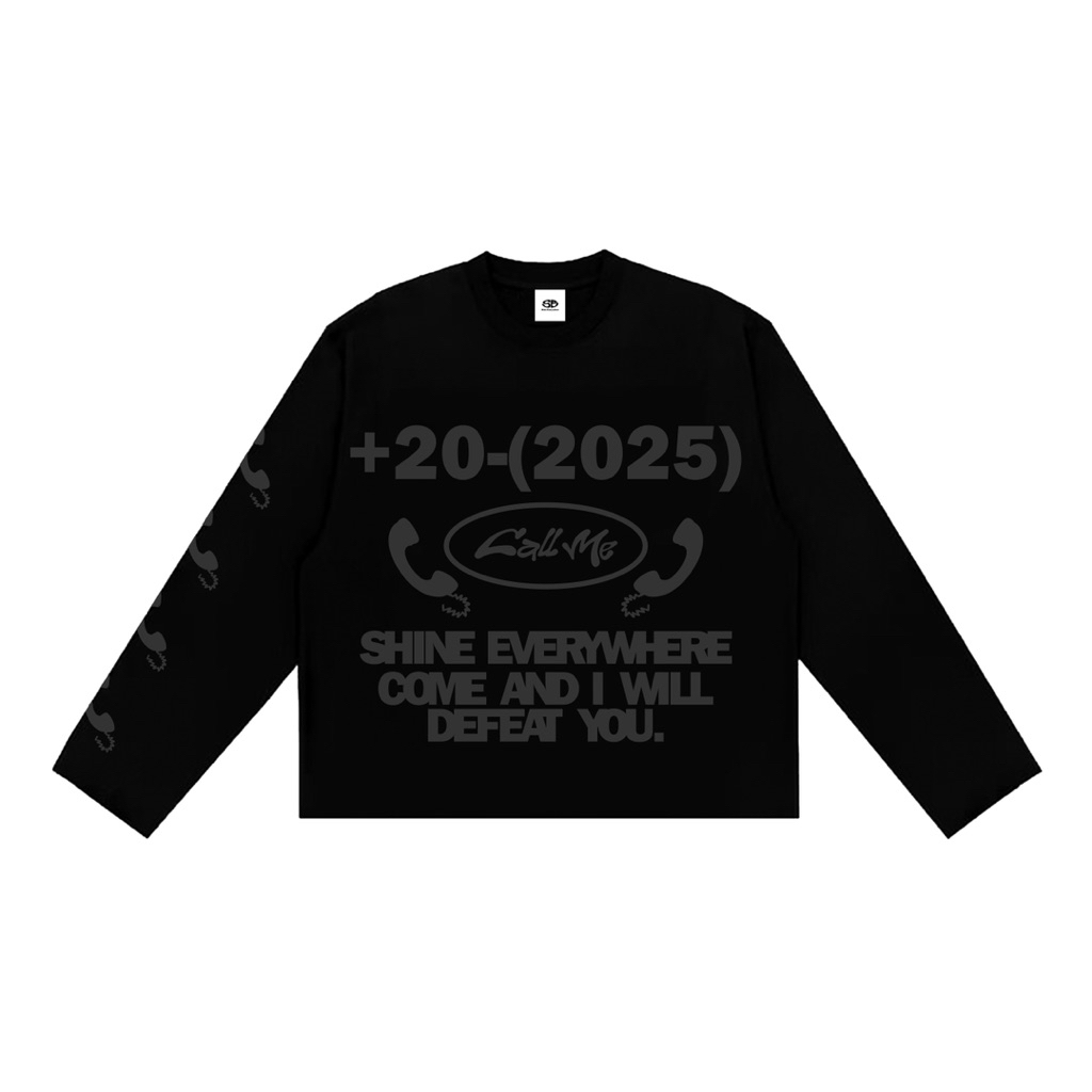 Shine.Everywhere - Longsleeve Boxy Call Me Hitam Unisex - Cotton Combed 20s