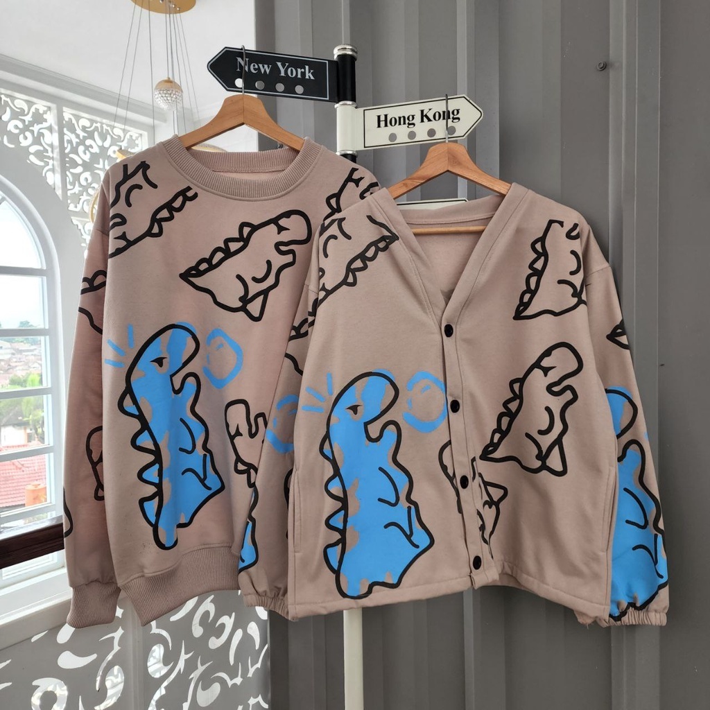 (isi 2 pcs) Jaket couple Crayon Dino terbaru / jaket pasangan pacar / sweater hoodie couple