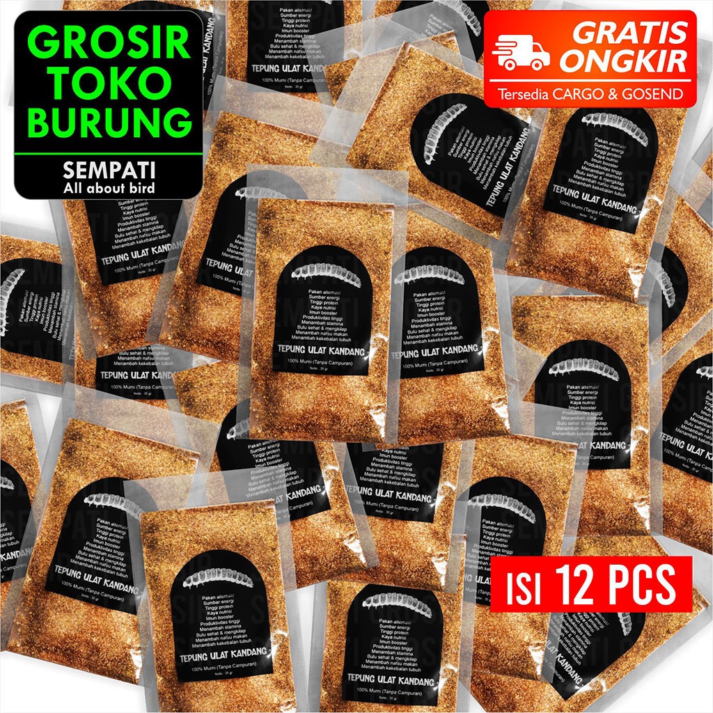 SEMPATI GROSIR Tepung Ulat Kandang Kering Sempati 35 Gram Isi 12 Pcs Ulet Serbuk Pakan Makanan Burun