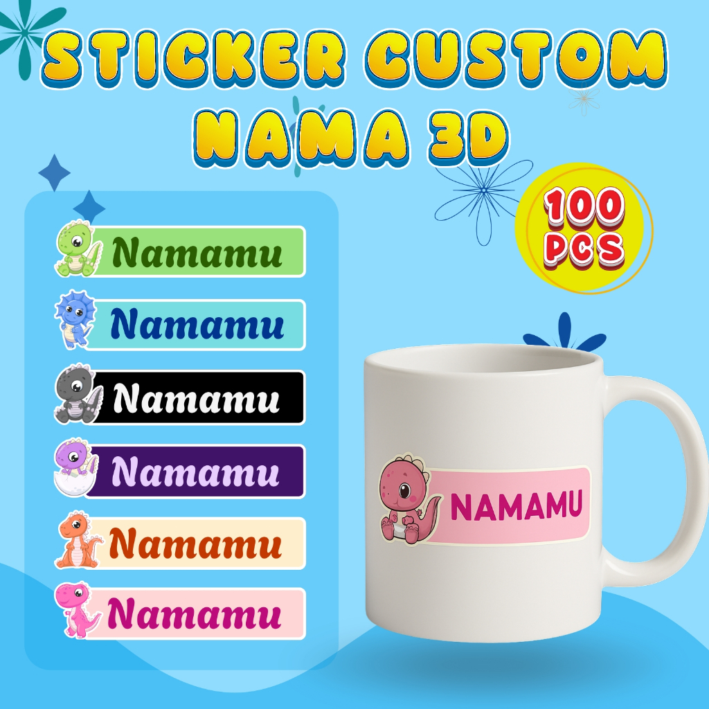 

100Pcs Sticker Custom Nama Piring Sendok Botol Barang Perabotan Stiker Ajaib Waterproof Timbul Label
