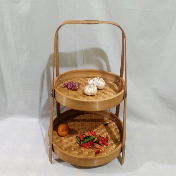 Rak Bumbu Dapur Rak Tempat Makanan atau Kue Bahan Anyaman Bambu Tinggkat 2