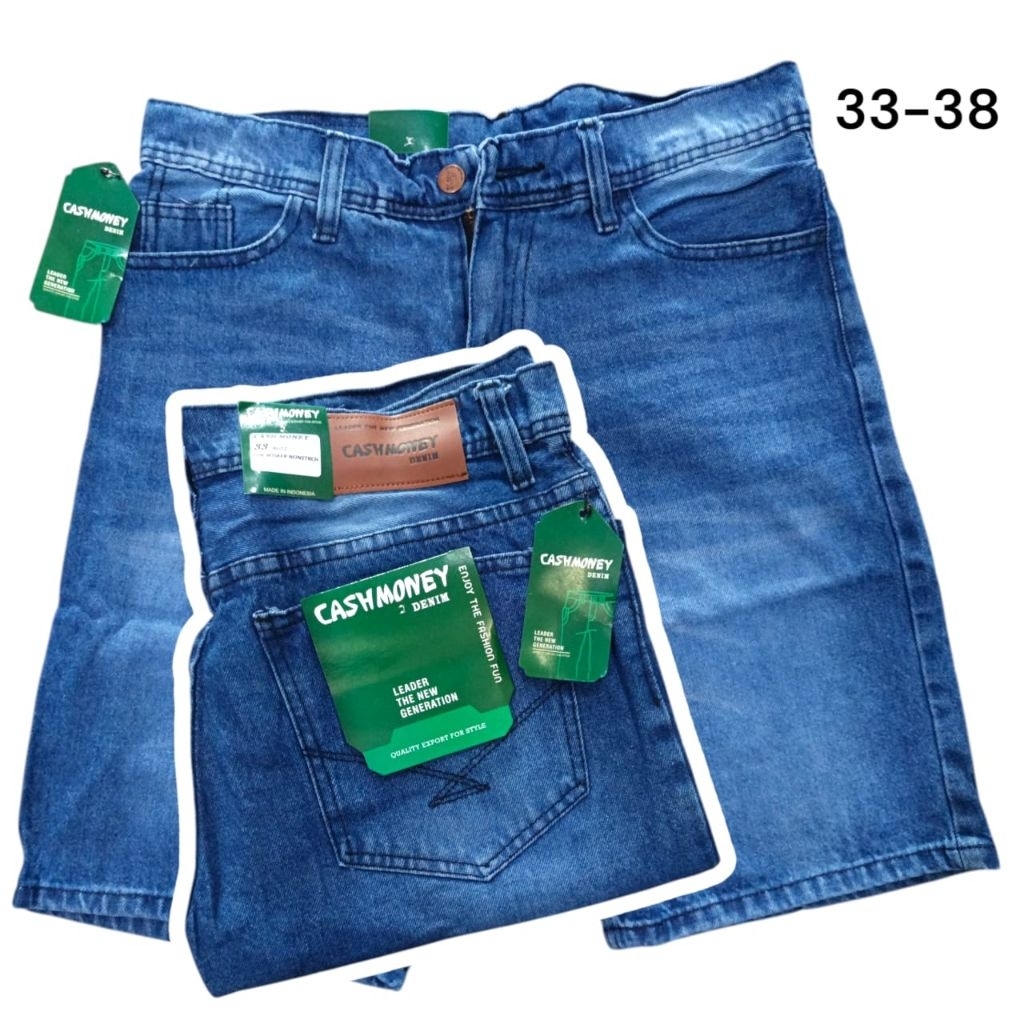 Celana jeans pendek pria jumbo bahan Denim33-38