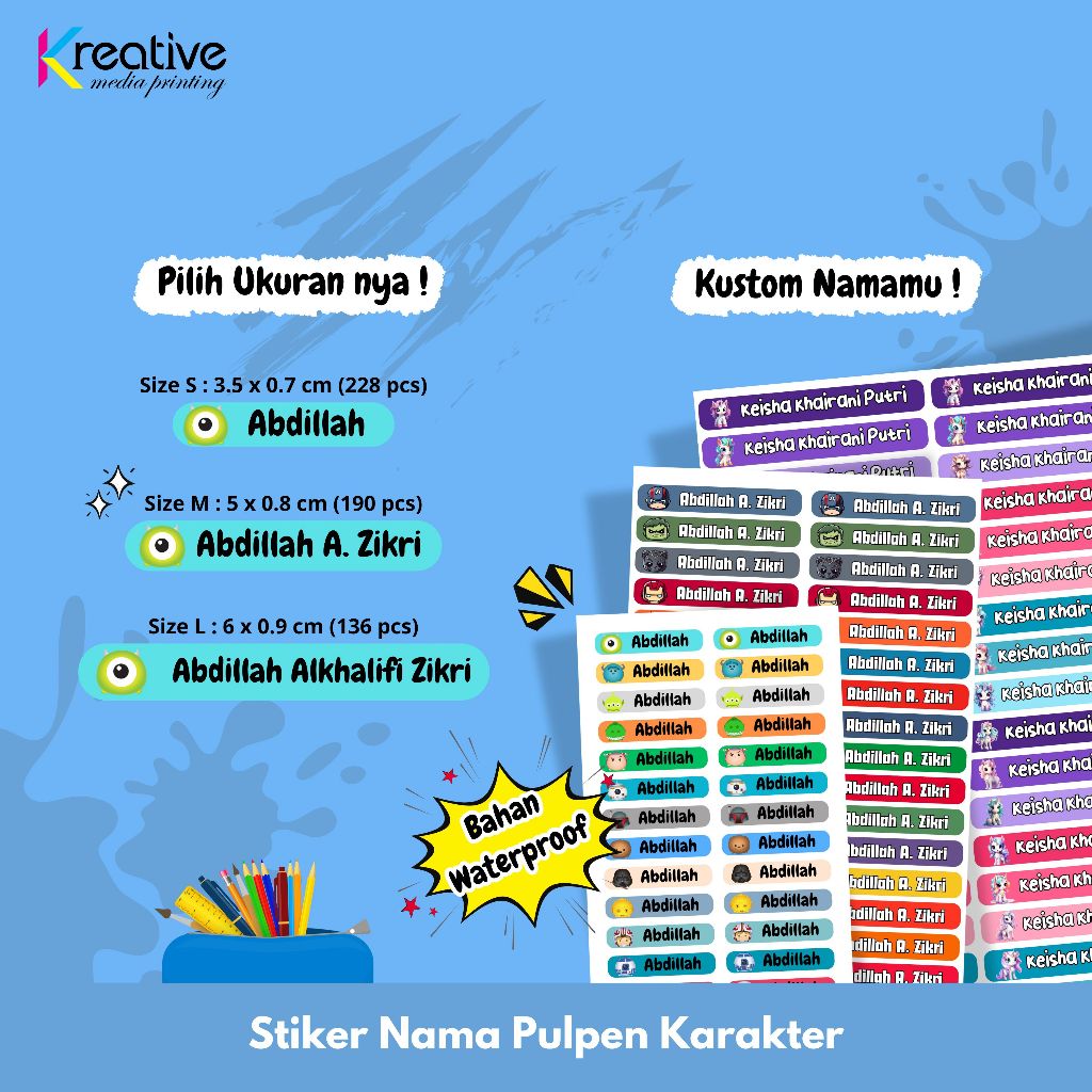 

Stiker Nama Pulpen Karakter