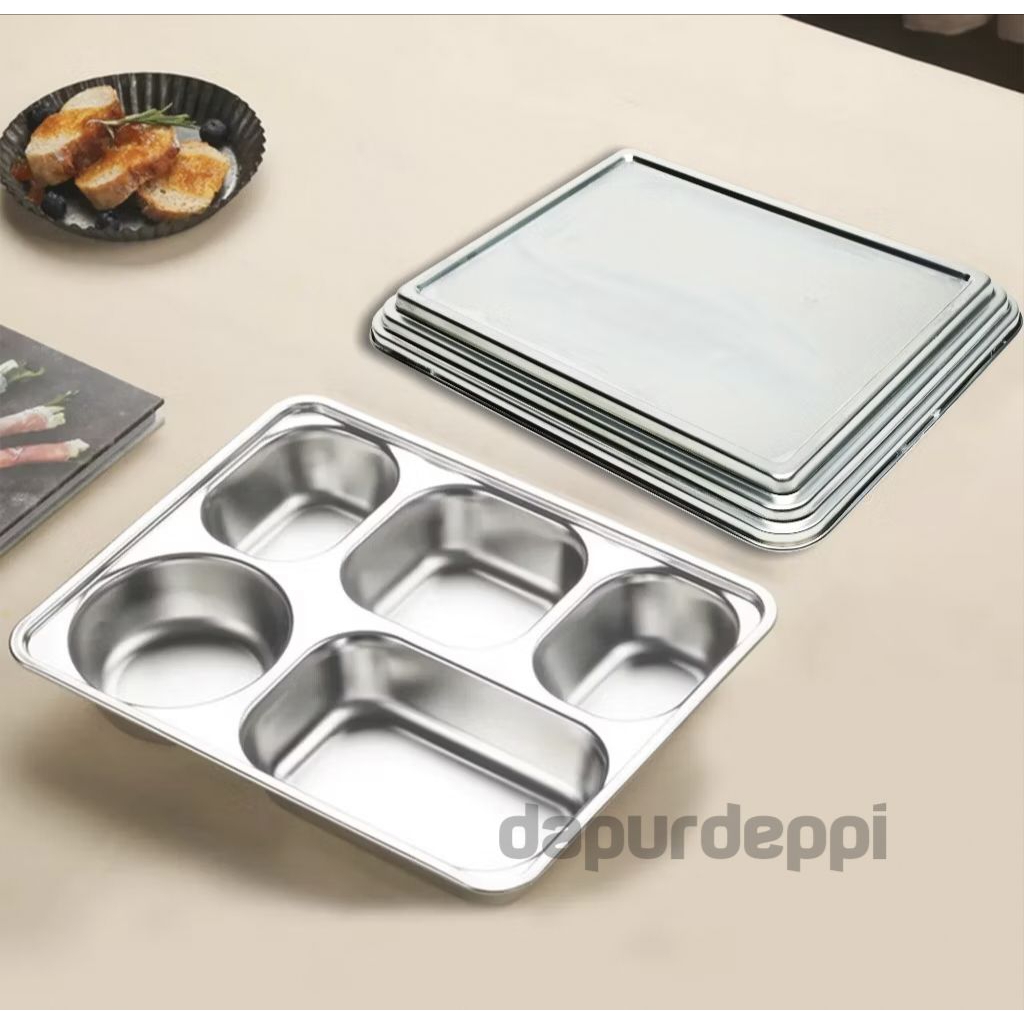 Food Tray Tepak makan stainless stell sekat 5