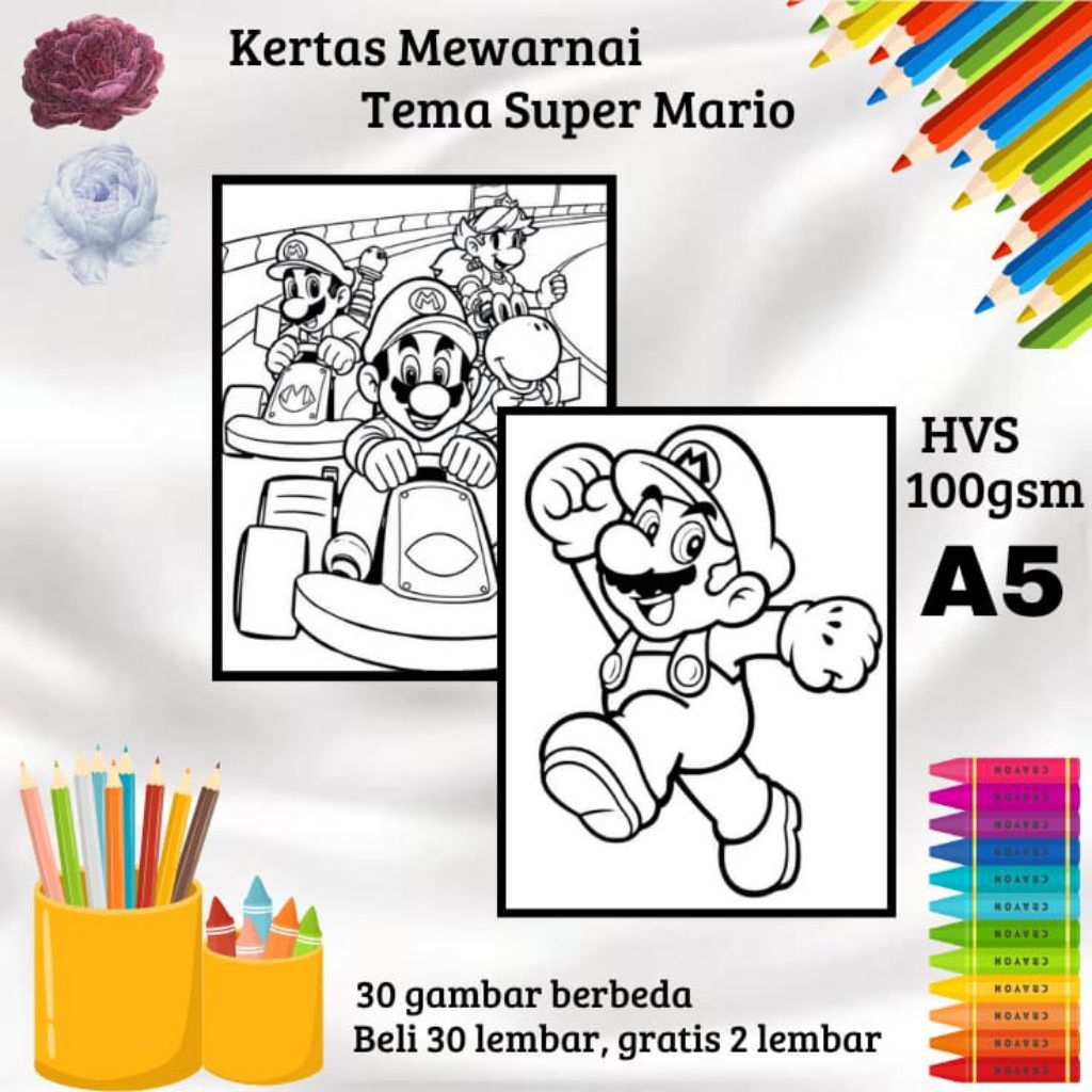 

30 LEMBAR KERTAS GAMBAR MEWARNAI TEMA SUPER MARIO (READY LANGSUNG KIRIM)