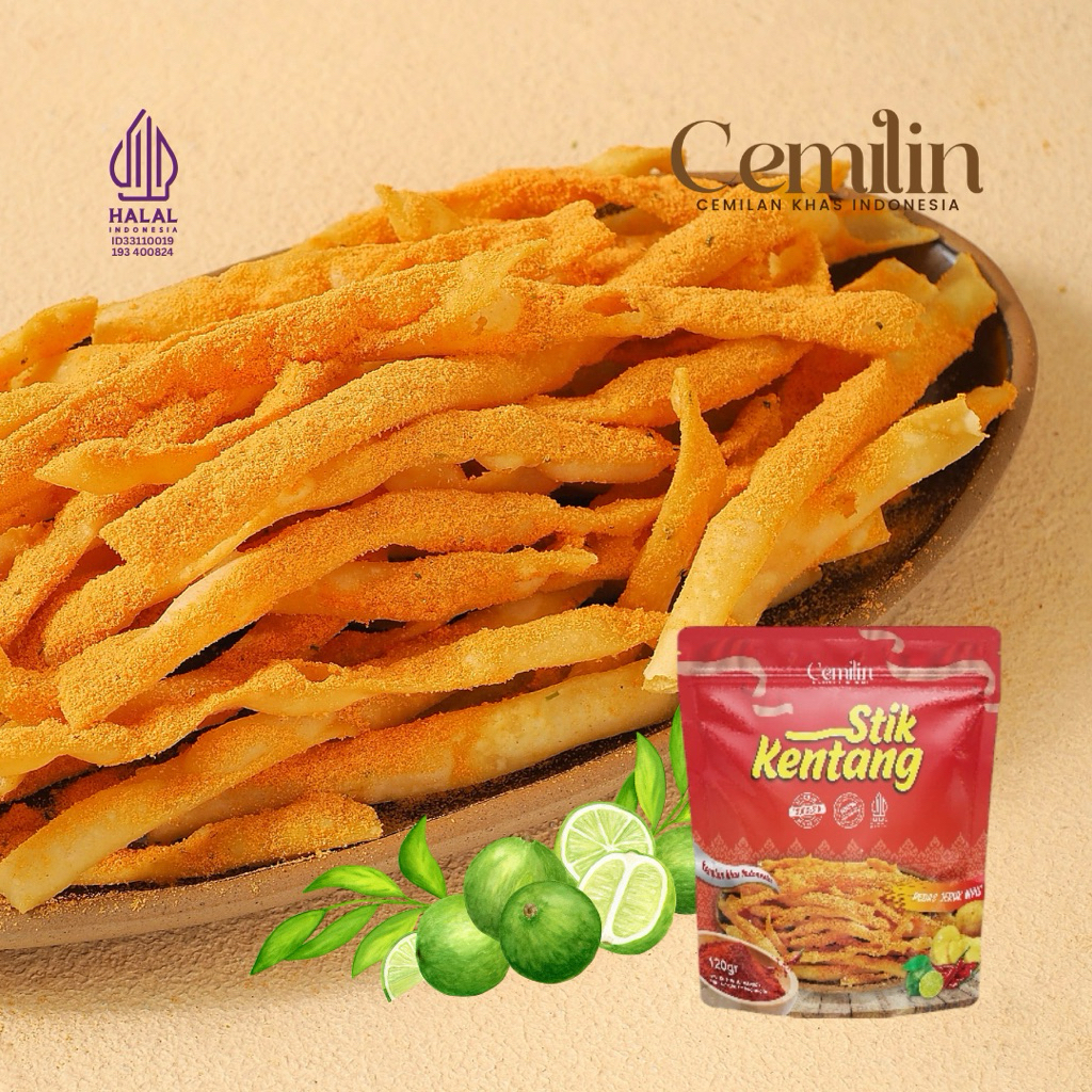 

Cemilin - Stik Kentang Rasa Jeruk Nipis Pedas Premium Original - Cemilan Snack Stik Kekinian