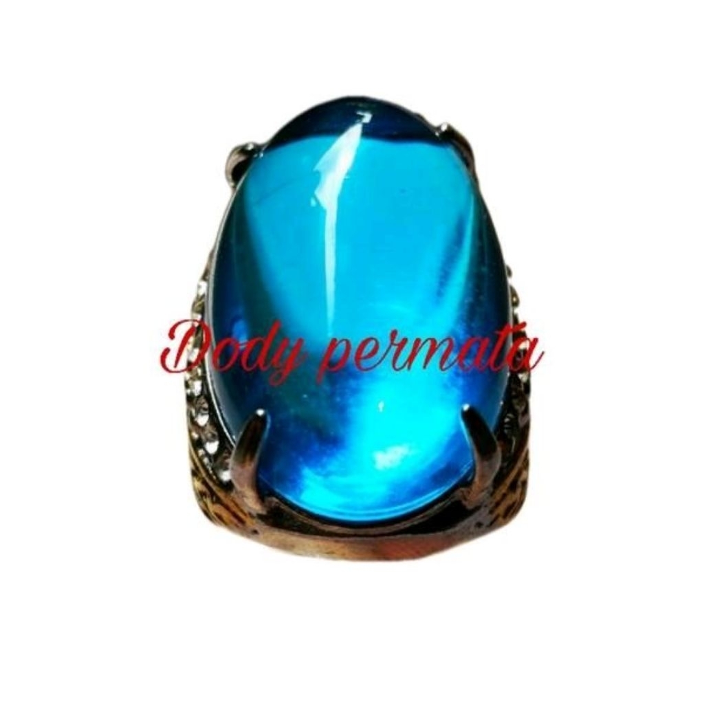 Cincin Akik Pria Blue Topaz Dim Jumbo Ring Titanium Super