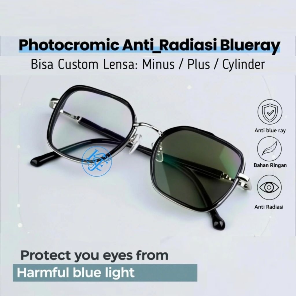 Kacamata Photocromic Anti Radiasi Blueray – Lensa Minus/Plus/Cylinder | Auto Gelap, Elegan & Nyaman