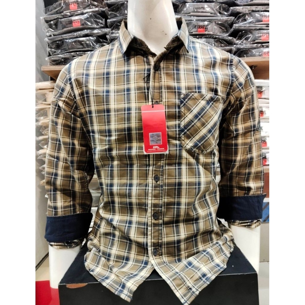 KEMEJA PRIA CDL BY CARDINAL JEANS SLIM WARNA COKLAT KOTAK-KOTAK LENGAN PANJANG KUALITAS PREMIUM