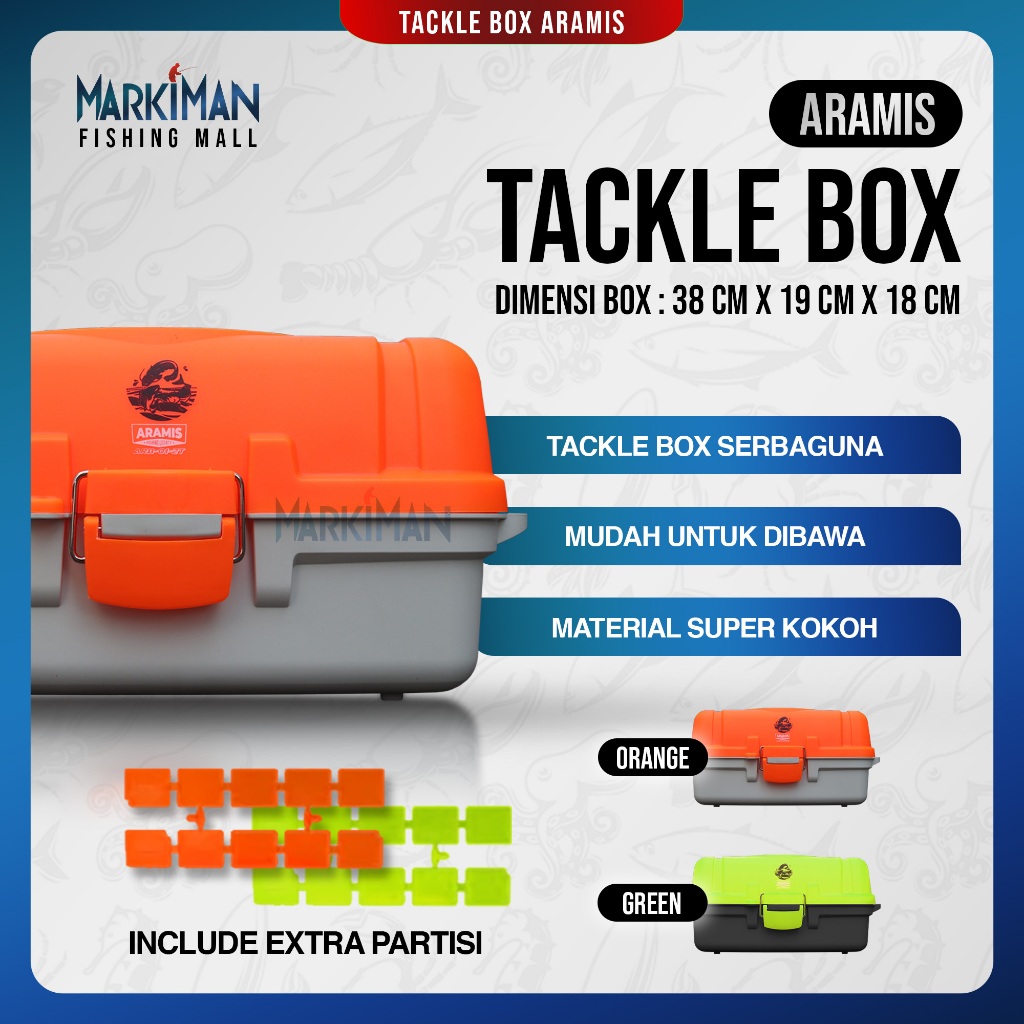 Box Pancing Aramis Markiman Tackle Box 3 Susun 37x18x22.5cm Kotak Peralatan Mancing Premium Waterpro