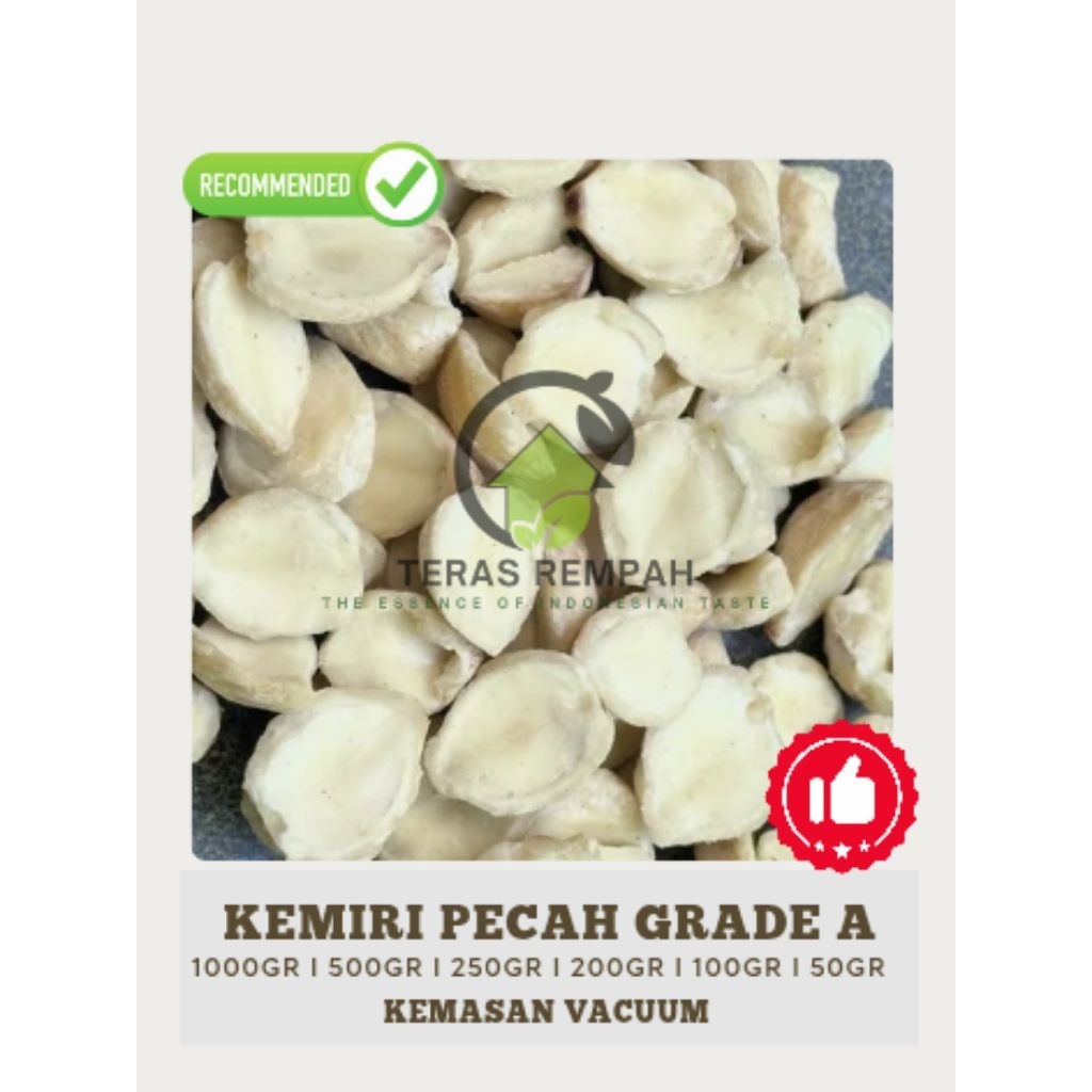 

Kemiri Pecah Grade A kemasan vakum berat 250gr l 200gr l 100gr l 50gr asli kupang siap pakai