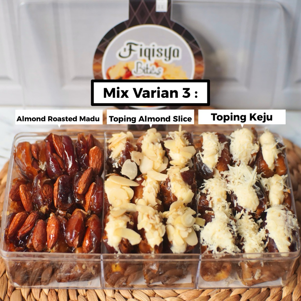 

Terbaru Kurma Mix Varian cheese isi Keju Almond Madu Premium (Tanpa Biji)
