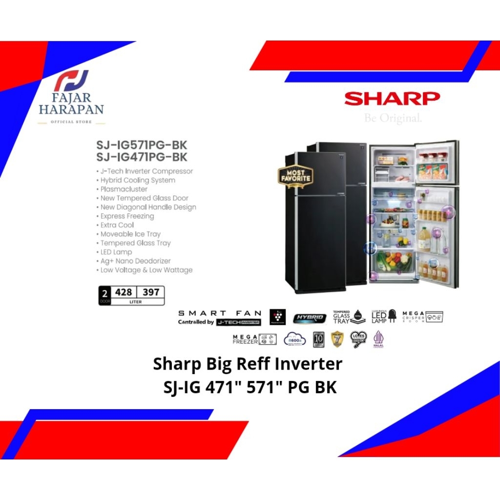 SHARP BIG REFF KULKAS 2 PINTU SJ-IG 471" 571" PG-BK