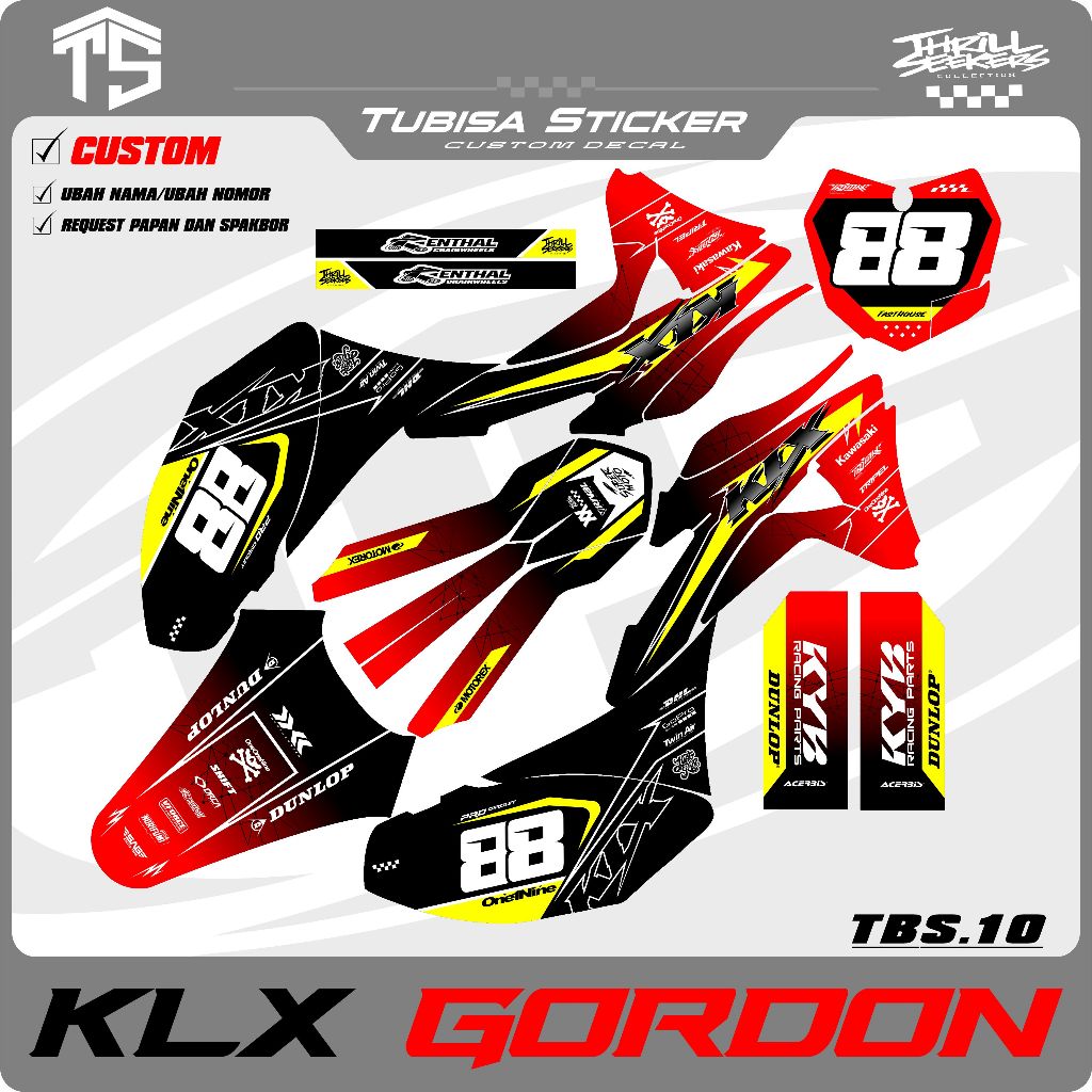 DECAL KAWASAKI KLX GORDON FULL BODY | STICKER KLX GORDON MERAH HITAM | DECAL KLX. TBS 10