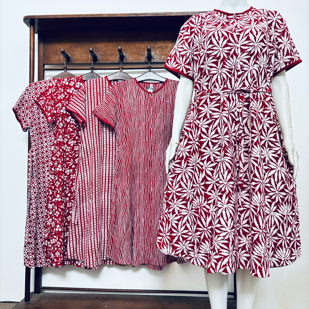 BATIK AIS Daster Busui Resleting Depan Lengan Rayon Premium Merah Putih