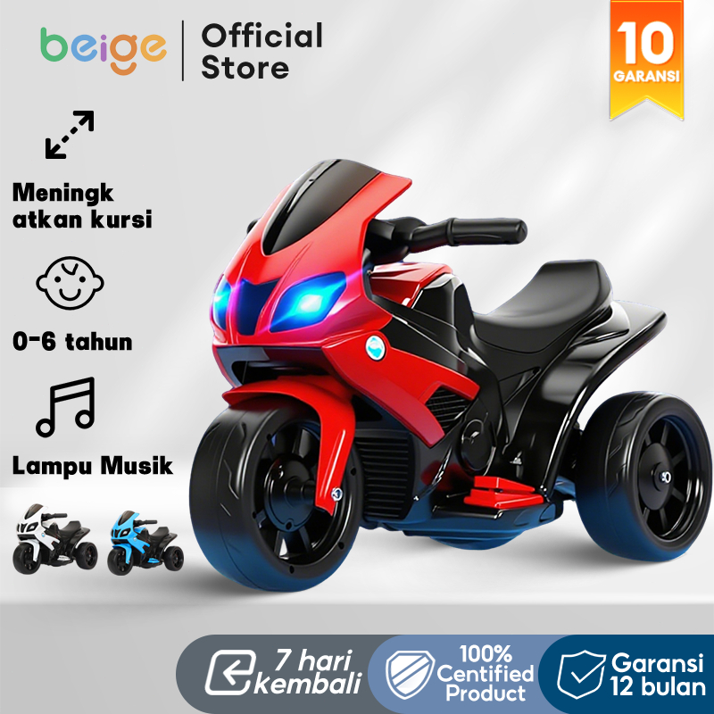BEIGE Motor Aki Mainan Anak Motor Anak Listrik Naik Mainan | Motor Mainan Bayi Elektrik